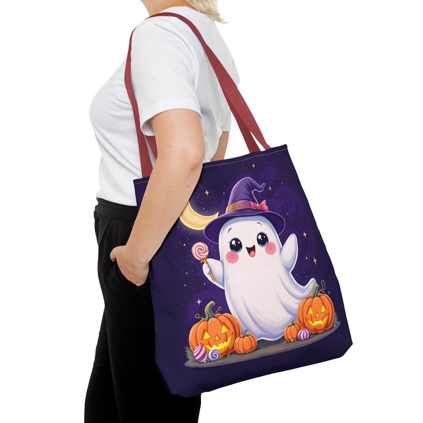 Halloween Ghost Tote Bag, Spooky Season Bag, Cute Pumpkin Bag, Trick or Treat Tote, Whimsical Ghost Shopper