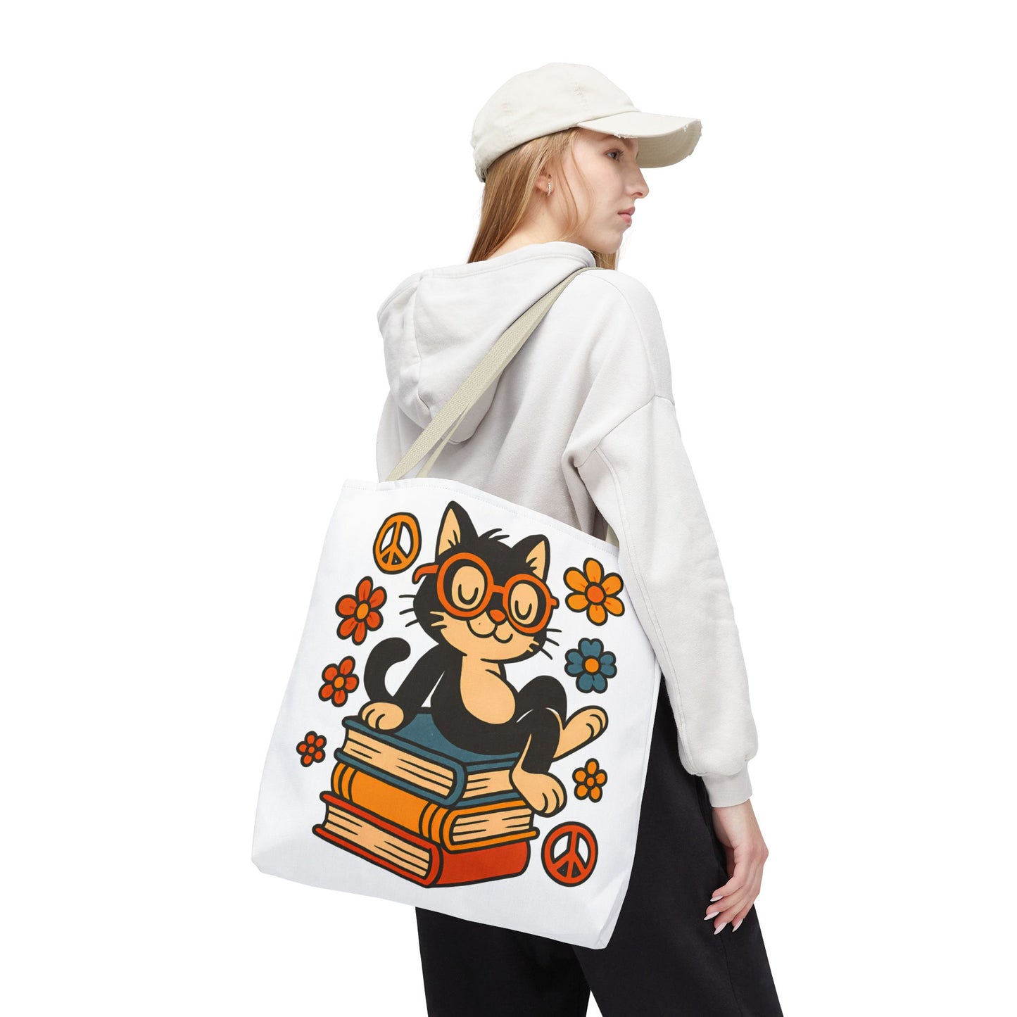 Charming Cat Tote Bag – Cute Pet Lover Gift, Floral Bookish Design, Eco-Friendly Everyday Carry