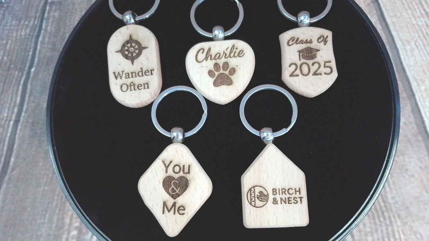Personalized Wooden Keychain β Laser Engraved Gift β Custom Shape & Message