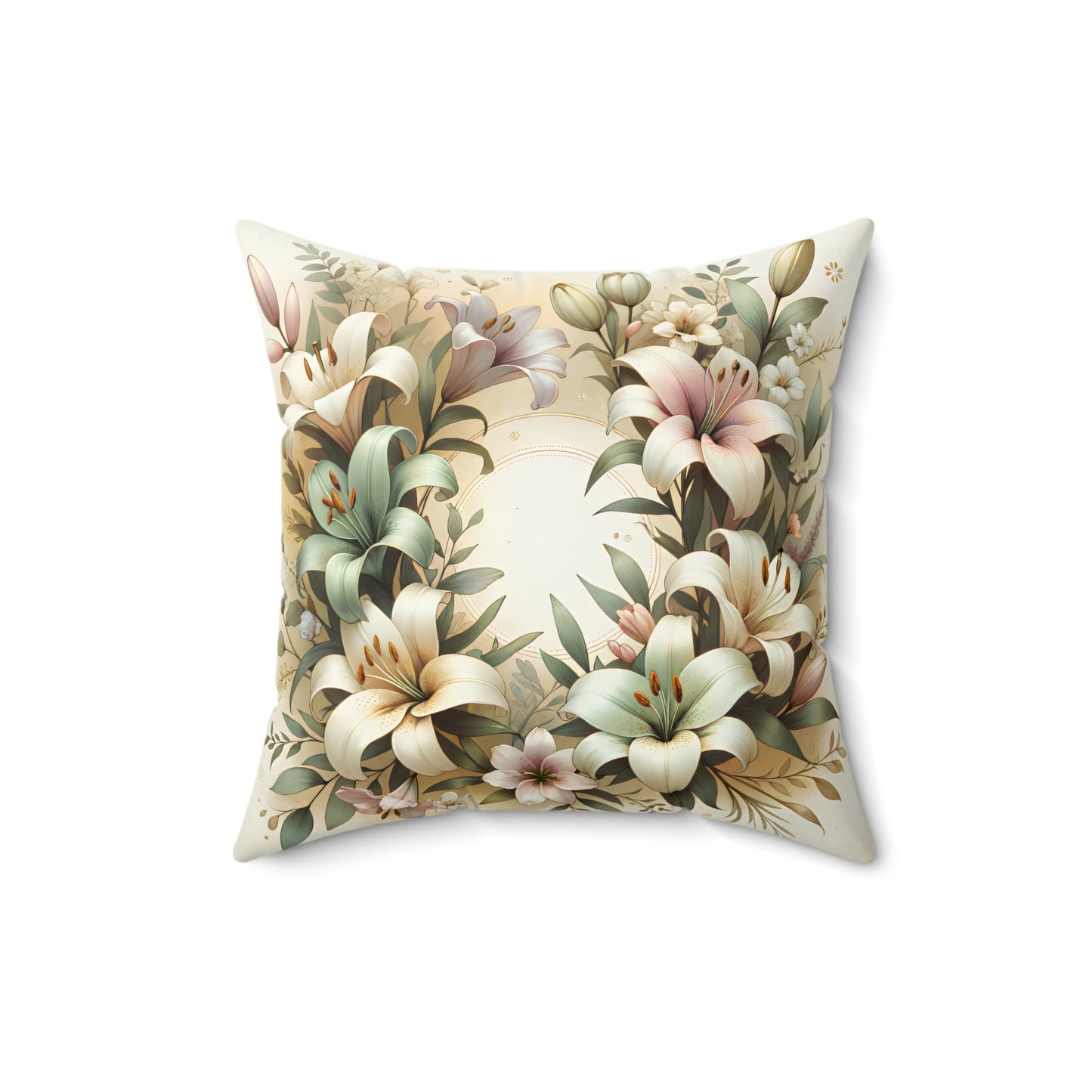 Christian Floral Throw Pillow – Easter Lily Wreath | Spring Home Decor | Faith-Based Gift (4 Sizes)