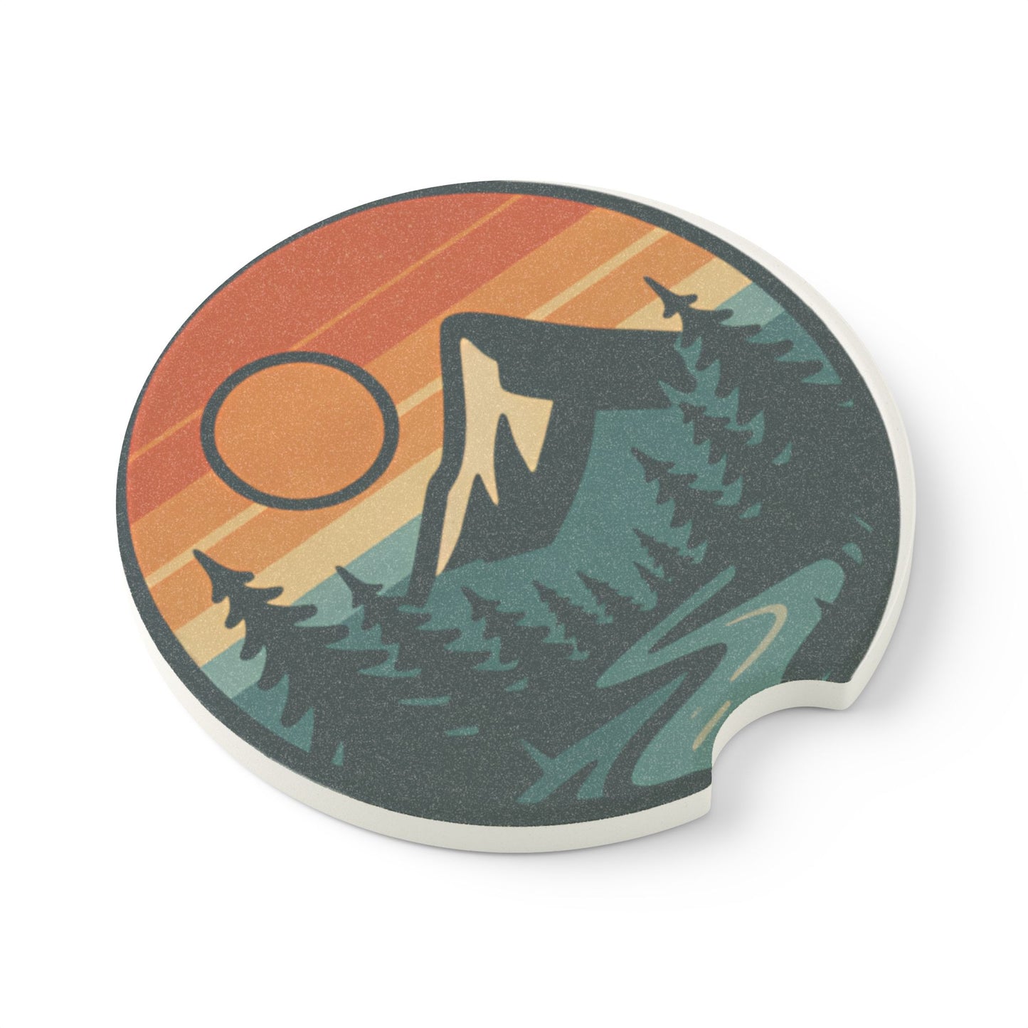 Mountain Sunset Soapstone Car Coaster, Nature Lover Gift, Auto Accessory, Camper Decor, Eco-Friendly Drink Holder