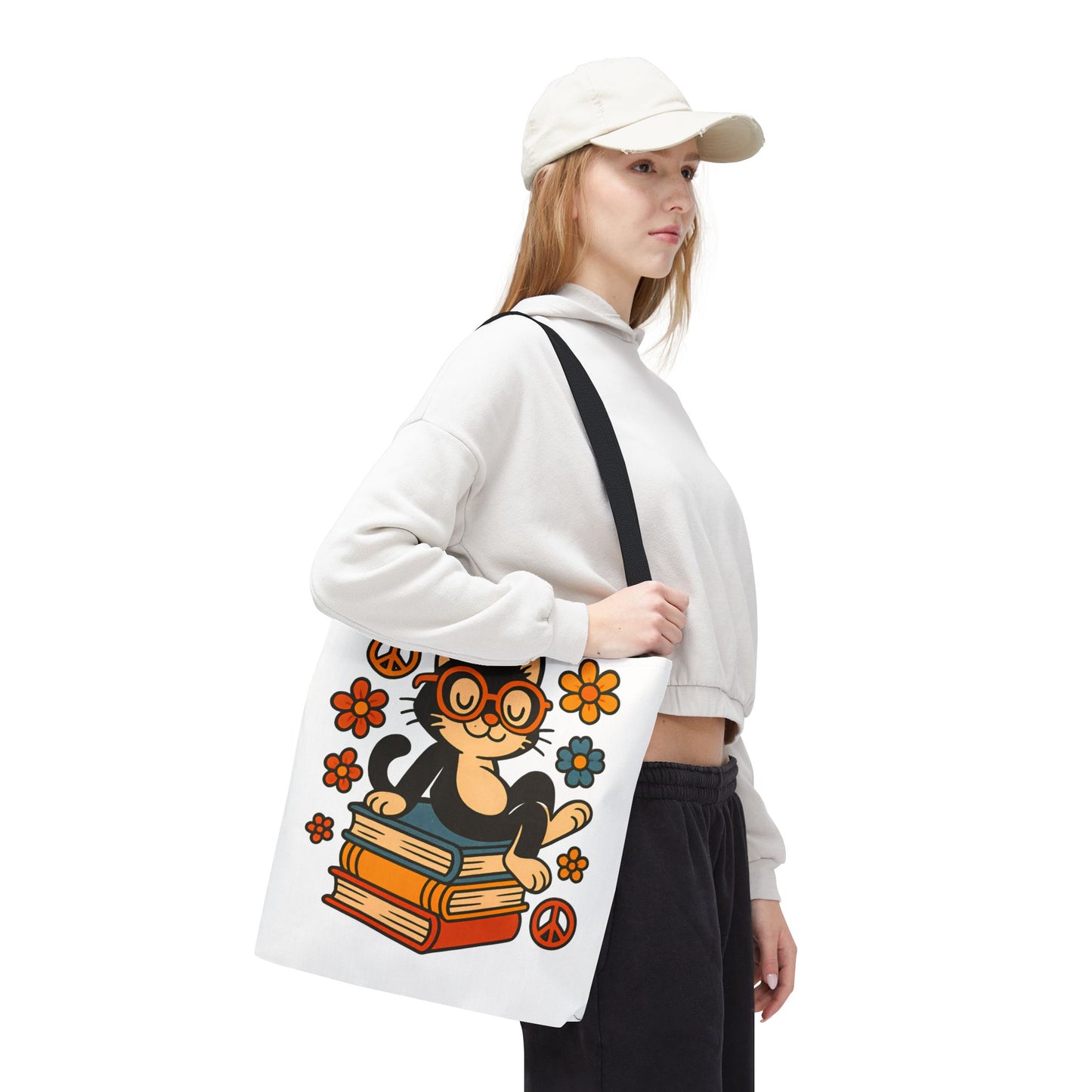 Charming Cat Tote Bag – Cute Pet Lover Gift, Floral Bookish Design, Eco-Friendly Everyday Carry