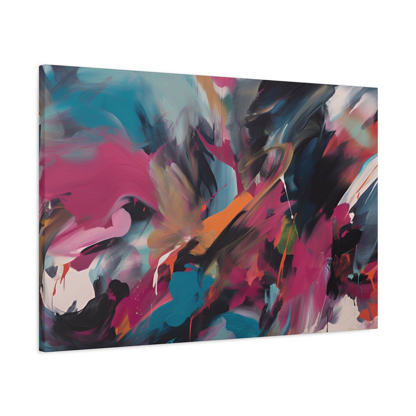 Canvas Art Print, Abstract Painting, Large Wall Art, Contemporary Home Decor, Office Decor, Fuchsia Teal Black Artwork, Trendy Wall Hanging