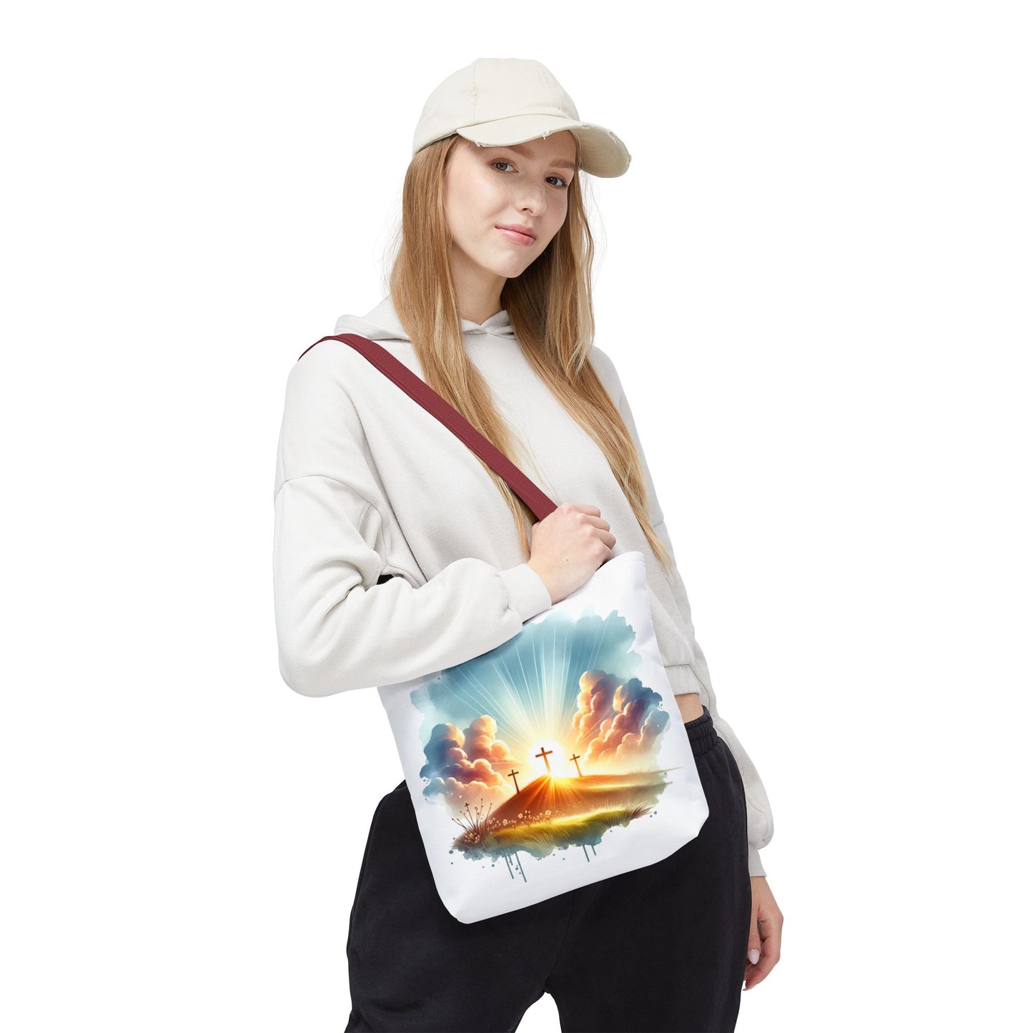 Religious Tote Bag – Three Crosses at Sunrise | Christian Easter Gift, Faith-Based Carryall, Inspirational Church Accessory