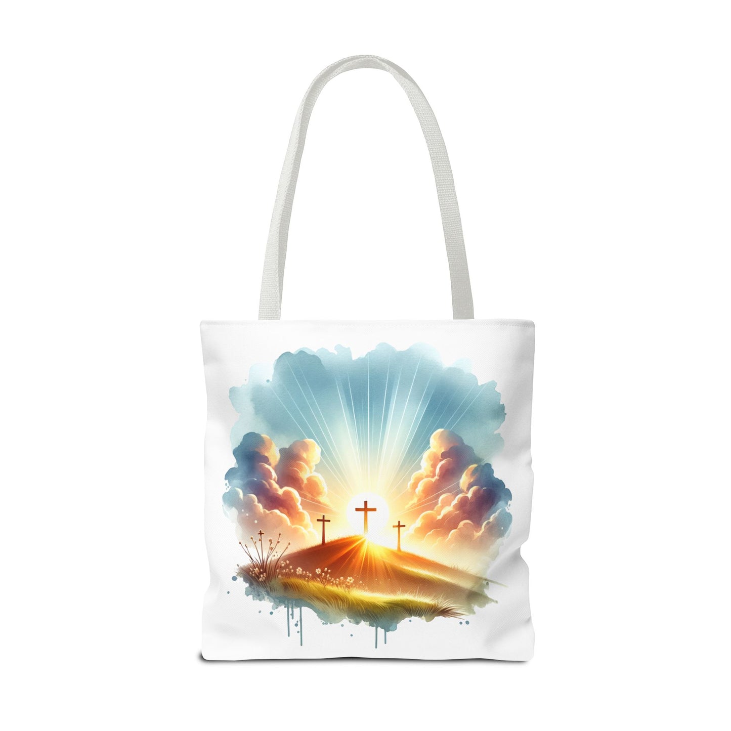 Religious Tote Bag – Three Crosses at Sunrise | Christian Easter Gift, Faith-Based Carryall, Inspirational Church Accessory