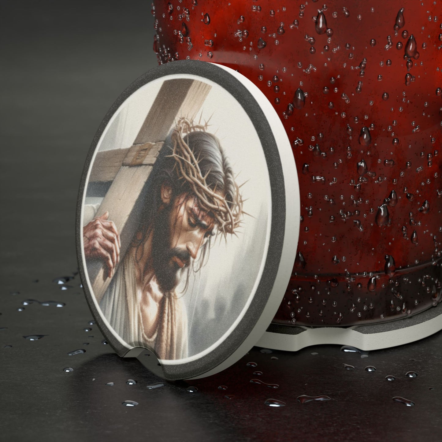 Jesus Car Coaster, Soapstone Coaster Set, Religious Car Accessories, Christian Gifts for Him, Car Decor, Car Cup Holder
