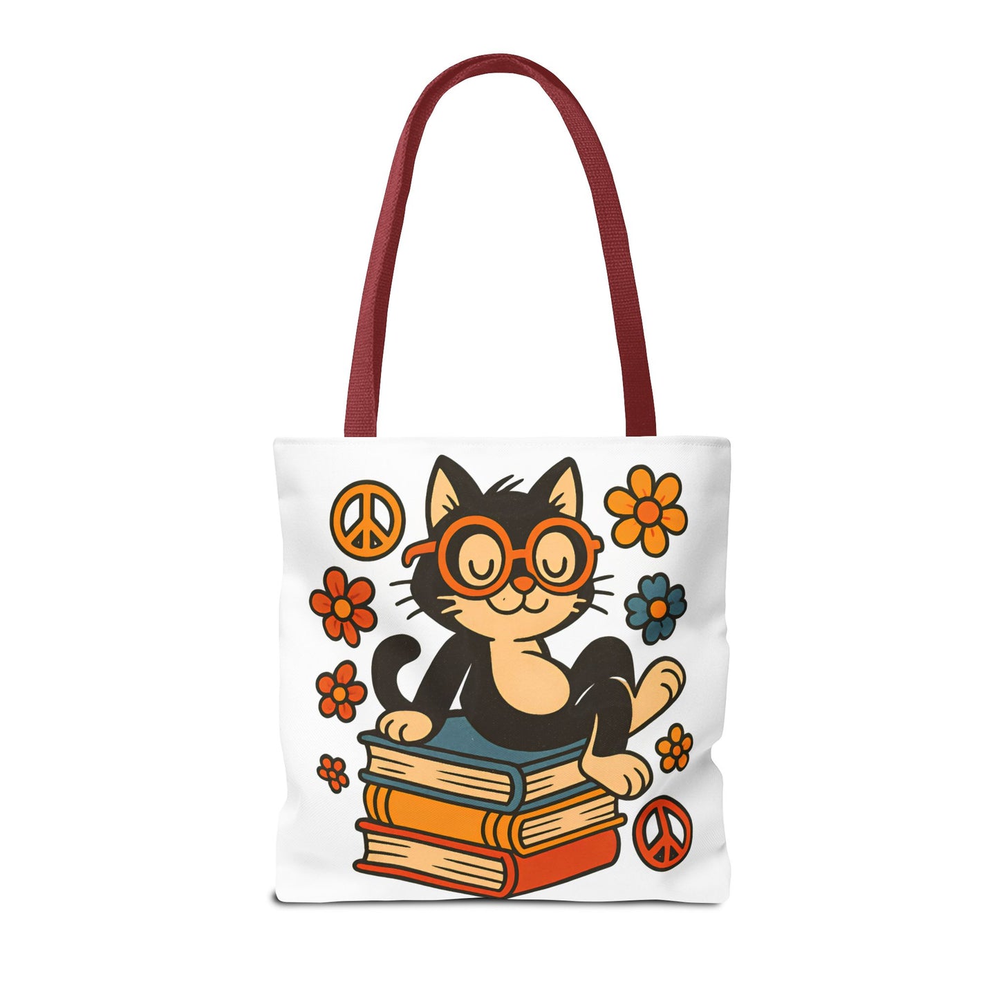 Charming Cat Tote Bag – Cute Pet Lover Gift, Floral Bookish Design, Eco-Friendly Everyday Carry
