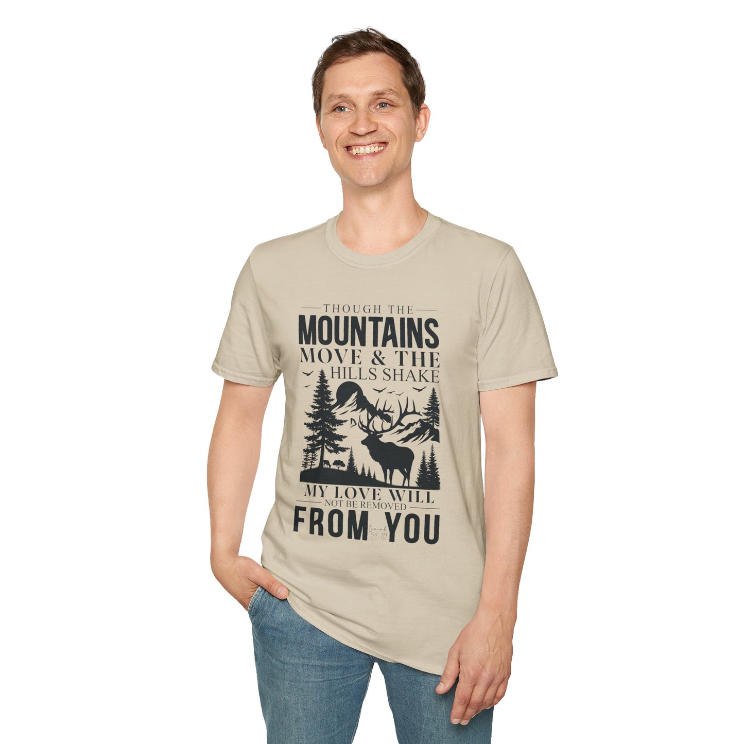 Isaiah 54:10 – Deer & Mountains T-Shirt - Bible Verse Tee