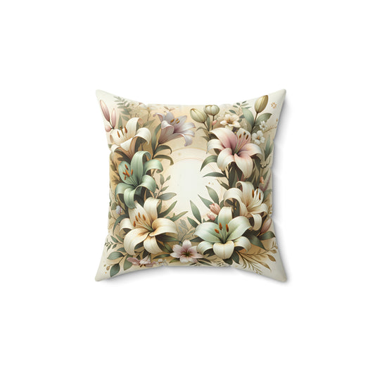 Christian Floral Throw Pillow – Easter Lily Wreath | Spring Home Decor | Faith-Based Gift (4 Sizes)