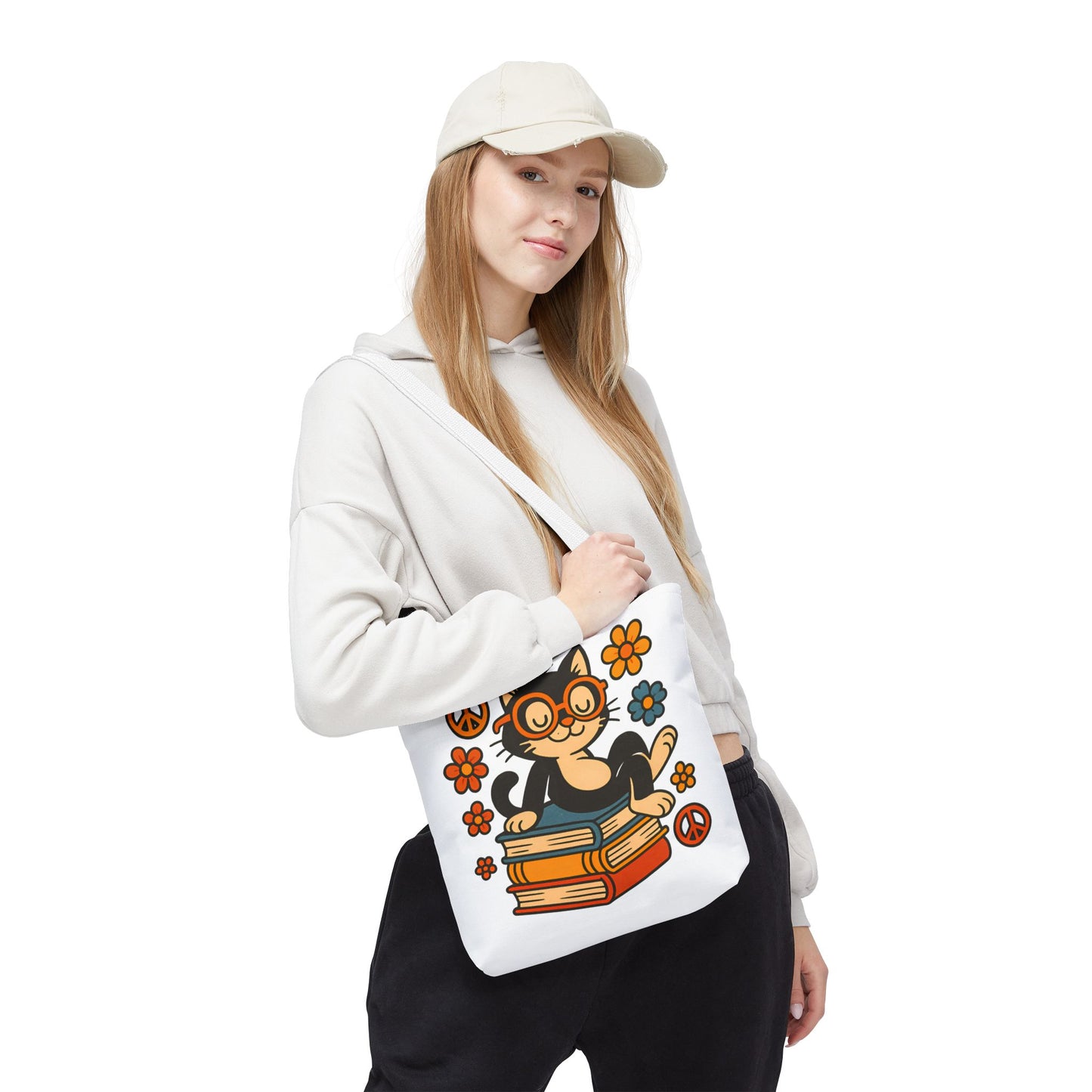 Charming Cat Tote Bag – Cute Pet Lover Gift, Floral Bookish Design, Eco-Friendly Everyday Carry