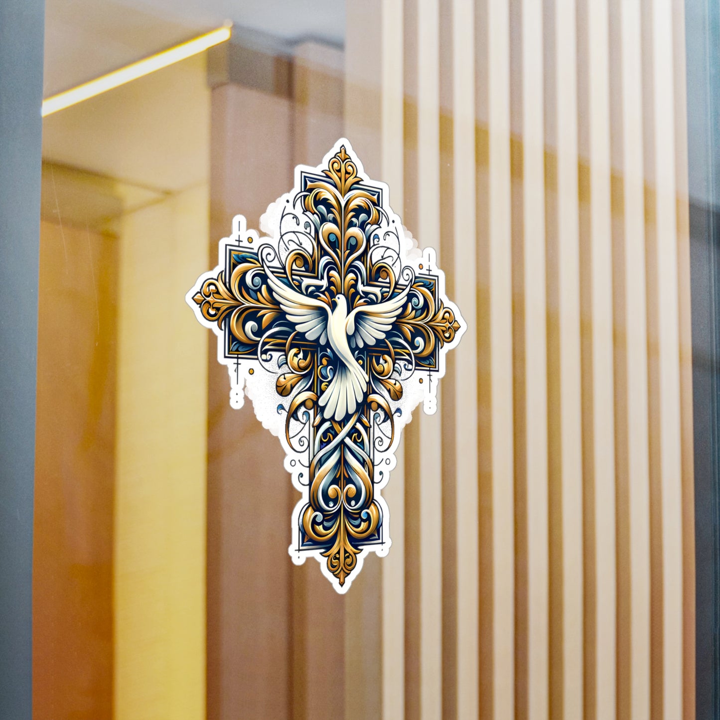 Elegant Dove & Cross Vinyl Decals