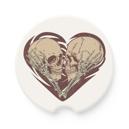 Unique Skull Heart Soapstone Car Coaster, Gothic Car Accessories, Halloween Gift, Auto Interior Decor, Love & Romance Decor