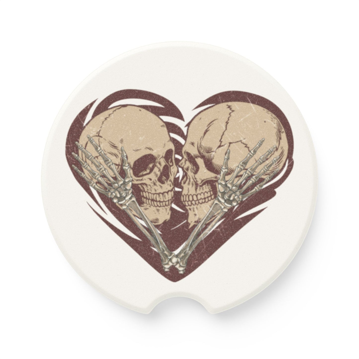 Unique Skull Heart Soapstone Car Coaster, Gothic Car Accessories, Halloween Gift, Auto Interior Decor, Love & Romance Decor