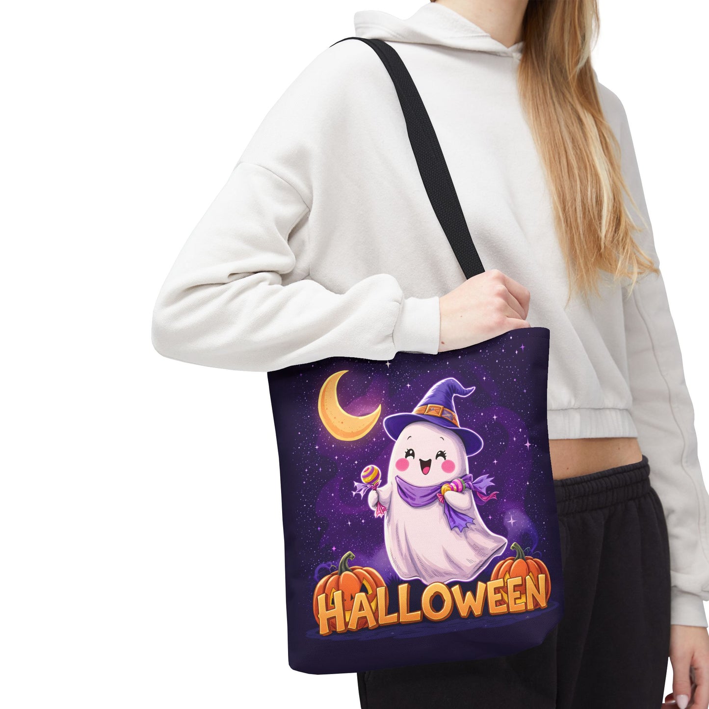 Halloween Ghost Tote Bag, Cute Halloween Bag, Trick or Treat Tote, Spooky Season Accessory, Pumpkin Spice Tote, Gift for Halloween Lovers