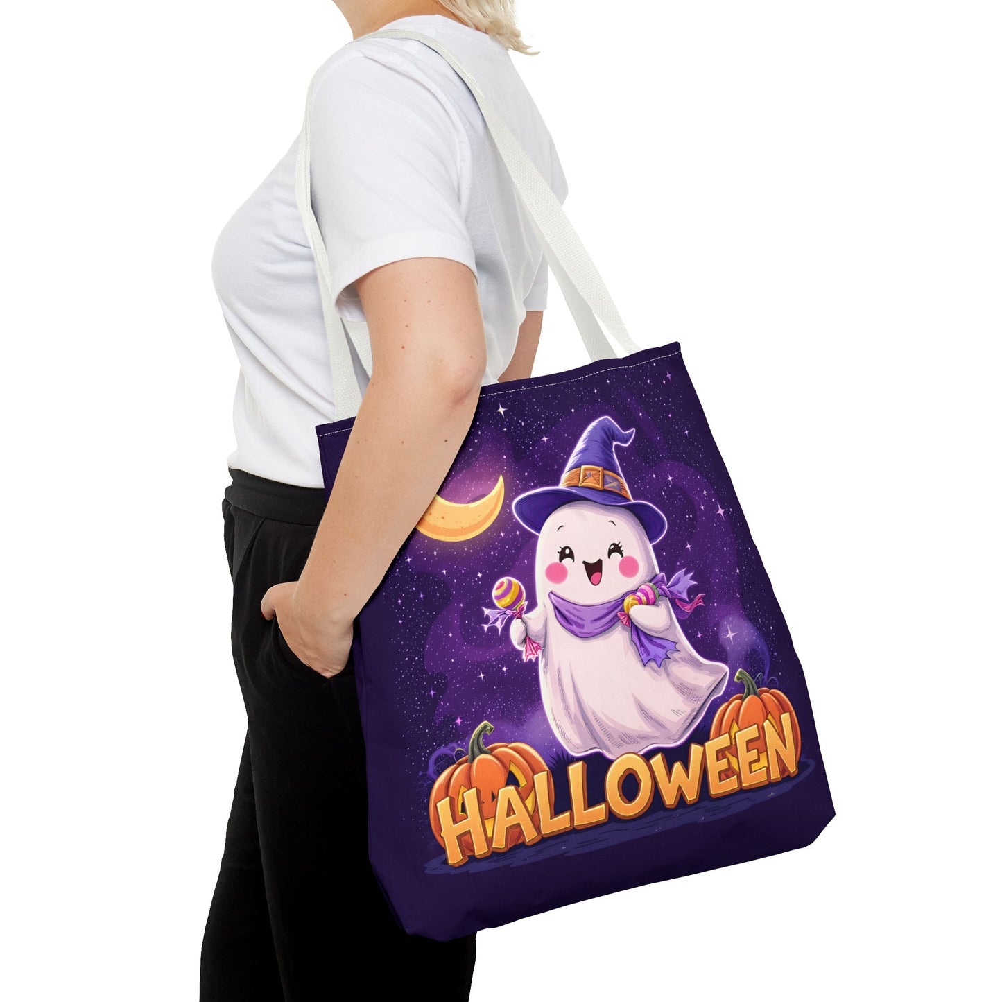 Halloween Ghost Tote Bag, Cute Halloween Bag, Trick or Treat Tote, Spooky Season Accessory, Pumpkin Spice Tote, Gift for Halloween Lovers