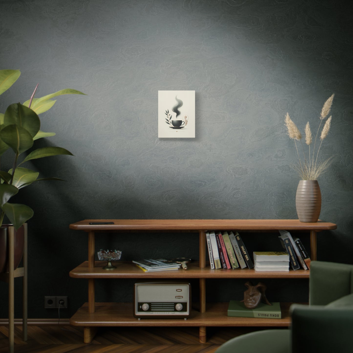 Elegant Coffee Art Canvas Print – Minimalist Wall Art for Coffee & Plant Lovers