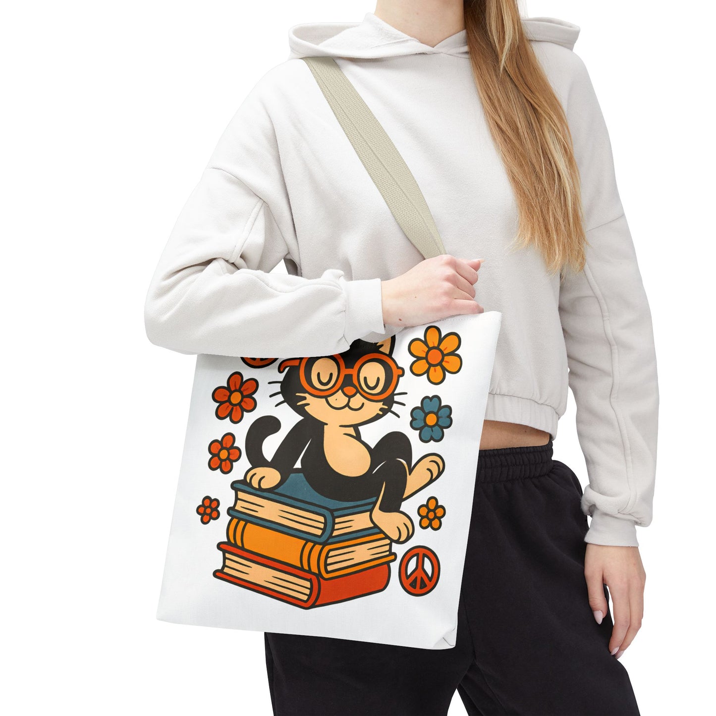 Charming Cat Tote Bag – Cute Pet Lover Gift, Floral Bookish Design, Eco-Friendly Everyday Carry