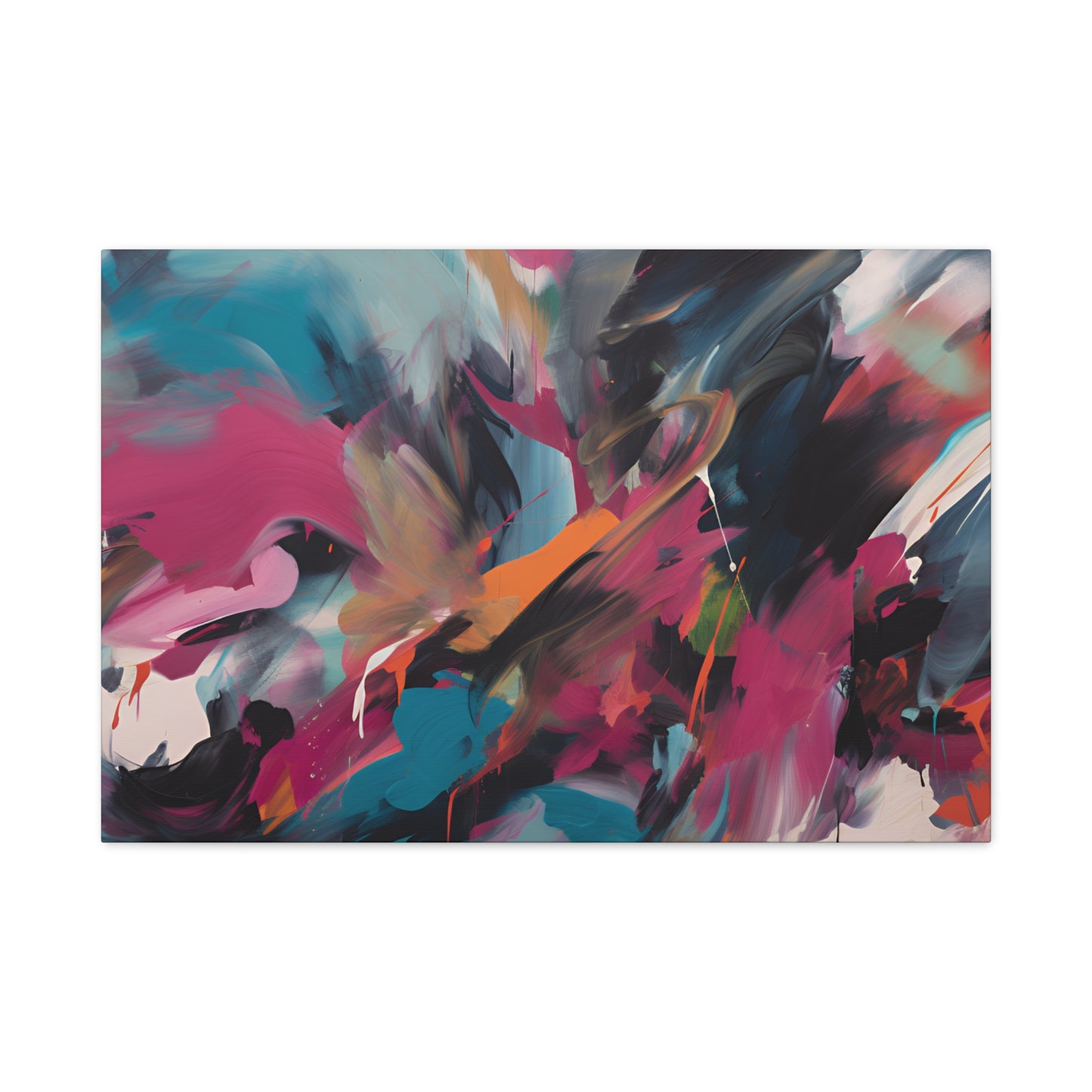 Canvas Art Print, Abstract Painting, Large Wall Art, Contemporary Home Decor, Office Decor, Fuchsia Teal Black Artwork, Trendy Wall Hanging