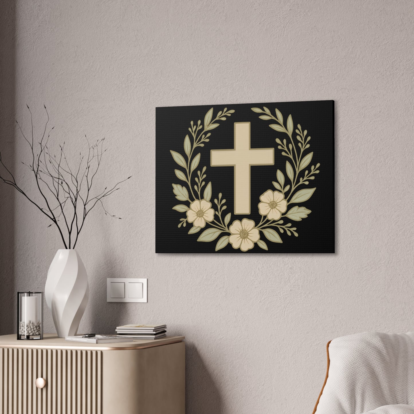Christian Wall Art, Floral Cross Canvas, Home Decor, Religious Gift, Faith-Inspired Art, Inspirational Decoration