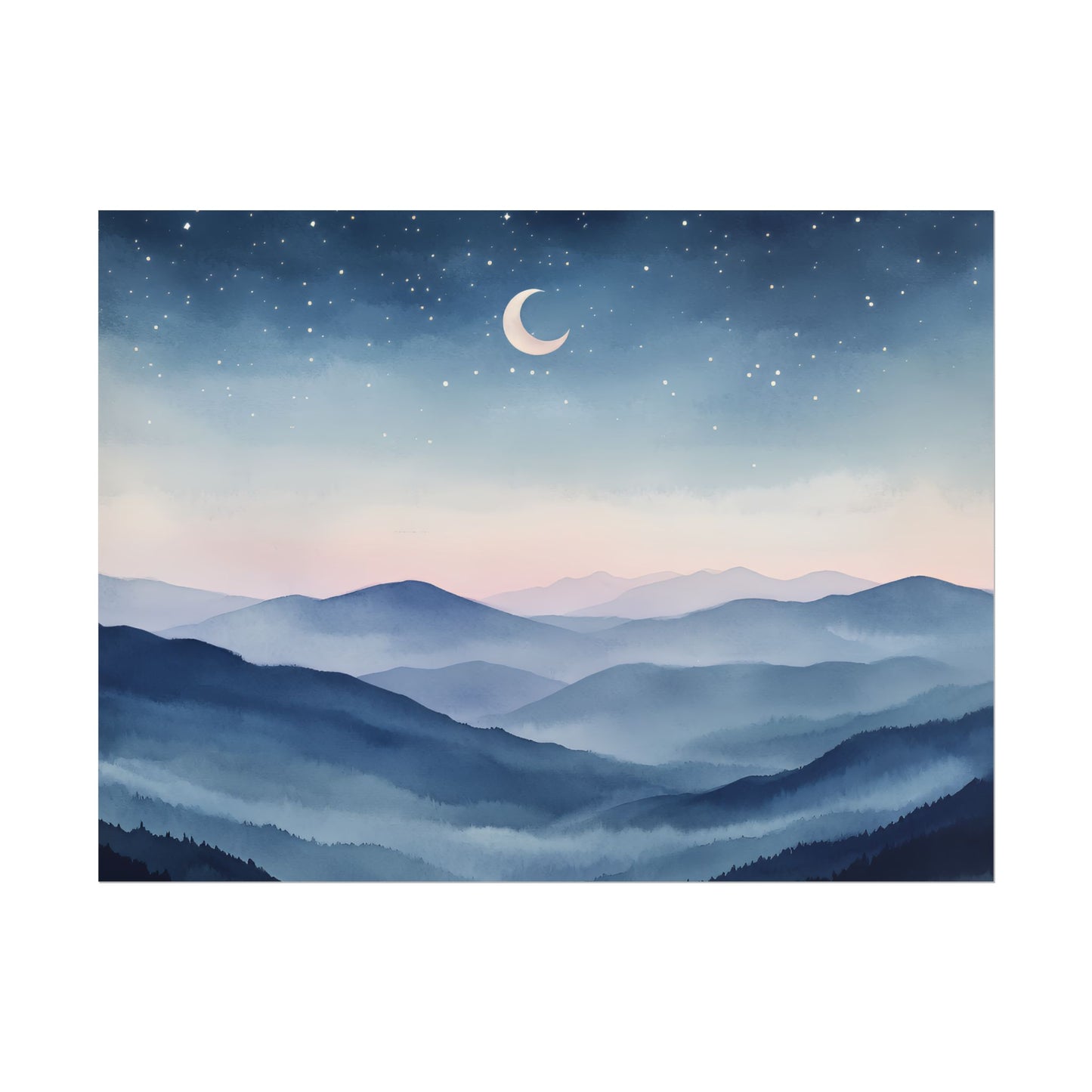 Misty Mountain Nightscape Rolled Poster