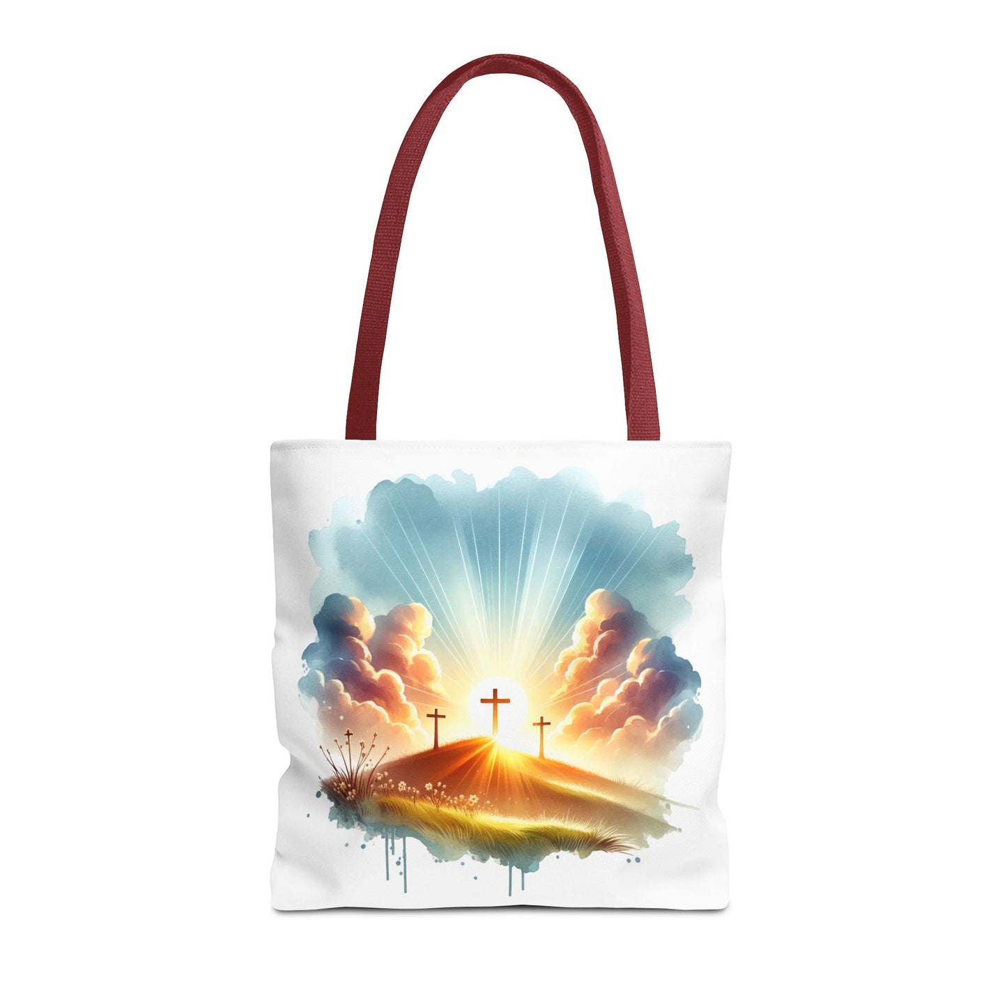 Religious Tote Bag – Three Crosses at Sunrise | Christian Easter Gift, Faith-Based Carryall, Inspirational Church Accessory