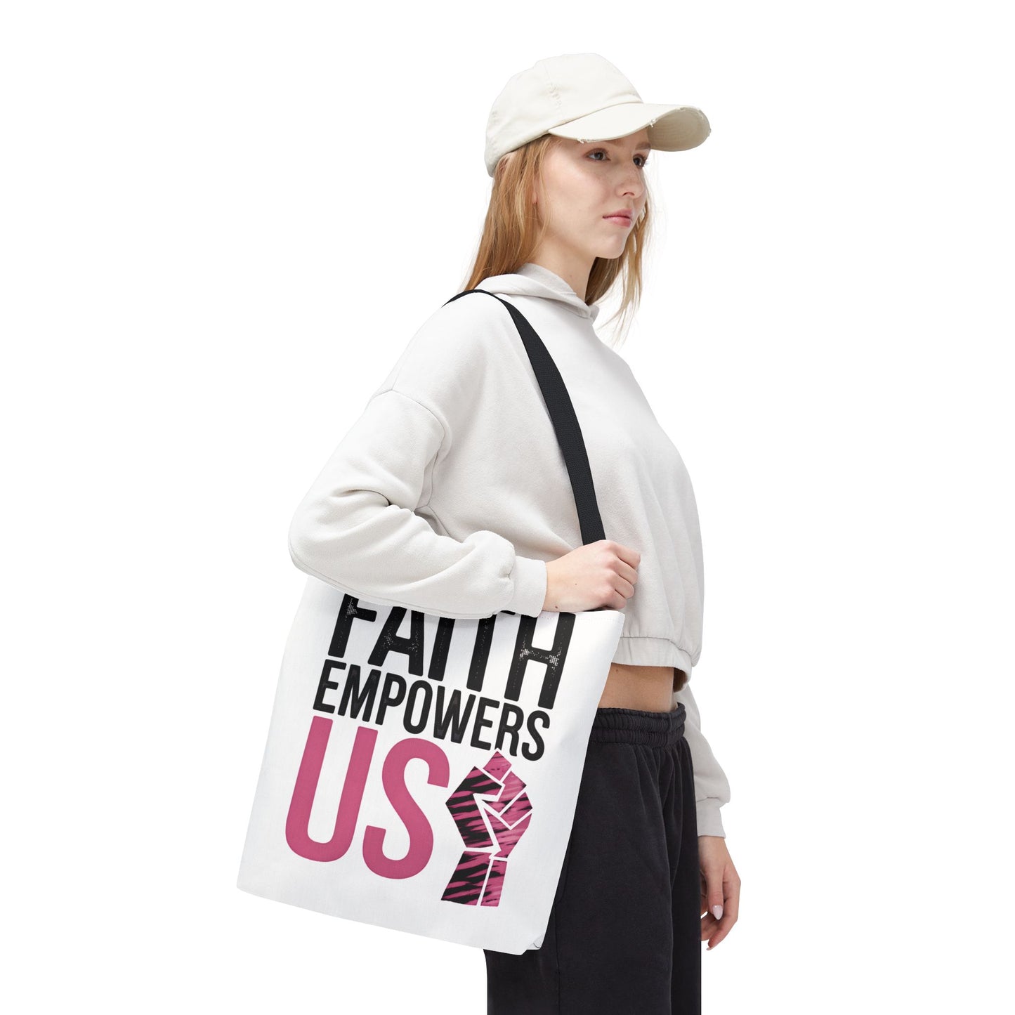 FAITH EMPOWERS US – Empowerment Tote Bag | Bold Christian Statement Bag | Feminine Faith Gift
