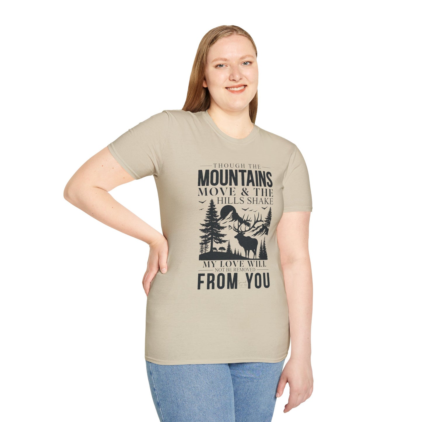 Isaiah 54:10 – Deer & Mountains T-Shirt - Bible Verse Tee
