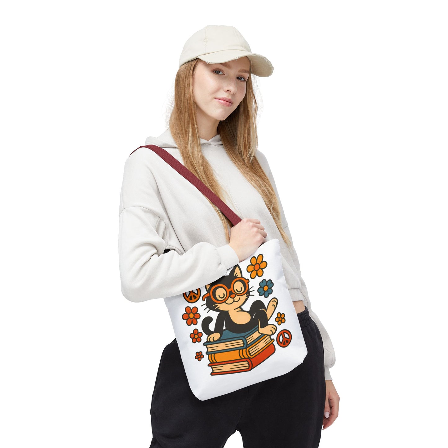 Charming Cat Tote Bag – Cute Pet Lover Gift, Floral Bookish Design, Eco-Friendly Everyday Carry