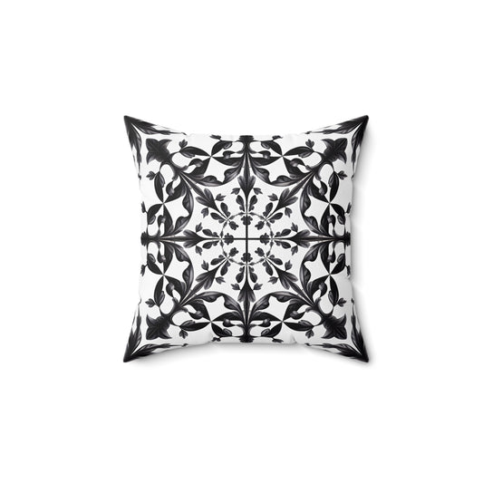 Floral Mandala Square Pillow, Intricate Botanical Design, Victorian Lace Inspired Home Decor, Black and White Throw Pillow, Elegant Throw