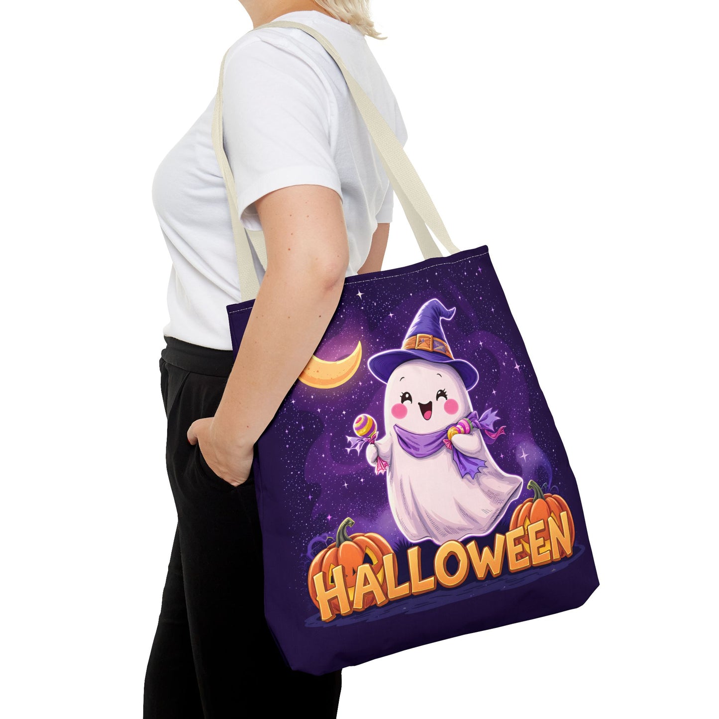 Halloween Ghost Tote Bag, Cute Halloween Bag, Trick or Treat Tote, Spooky Season Accessory, Pumpkin Spice Tote, Gift for Halloween Lovers