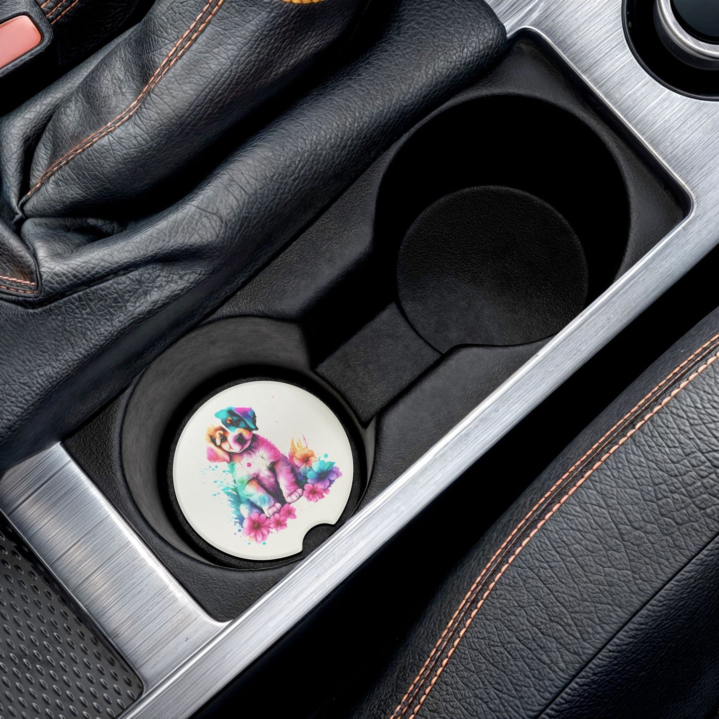 Colorful Dog Soapstone Car Coaster, Pet Lover Gift, Car Accessories, Cute Dog Design, Custom Coasters for Travel