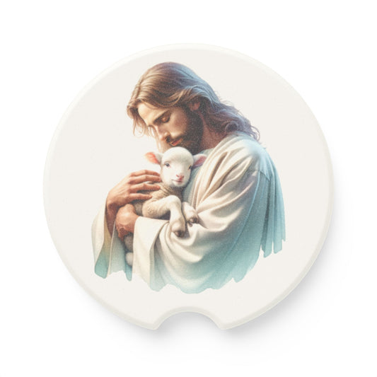 Jesus Lamb Car Coaster, Religious Car Decor, Christian Gift for Car, Car Accessories, Christian Home Decor, Unique Gift Idea