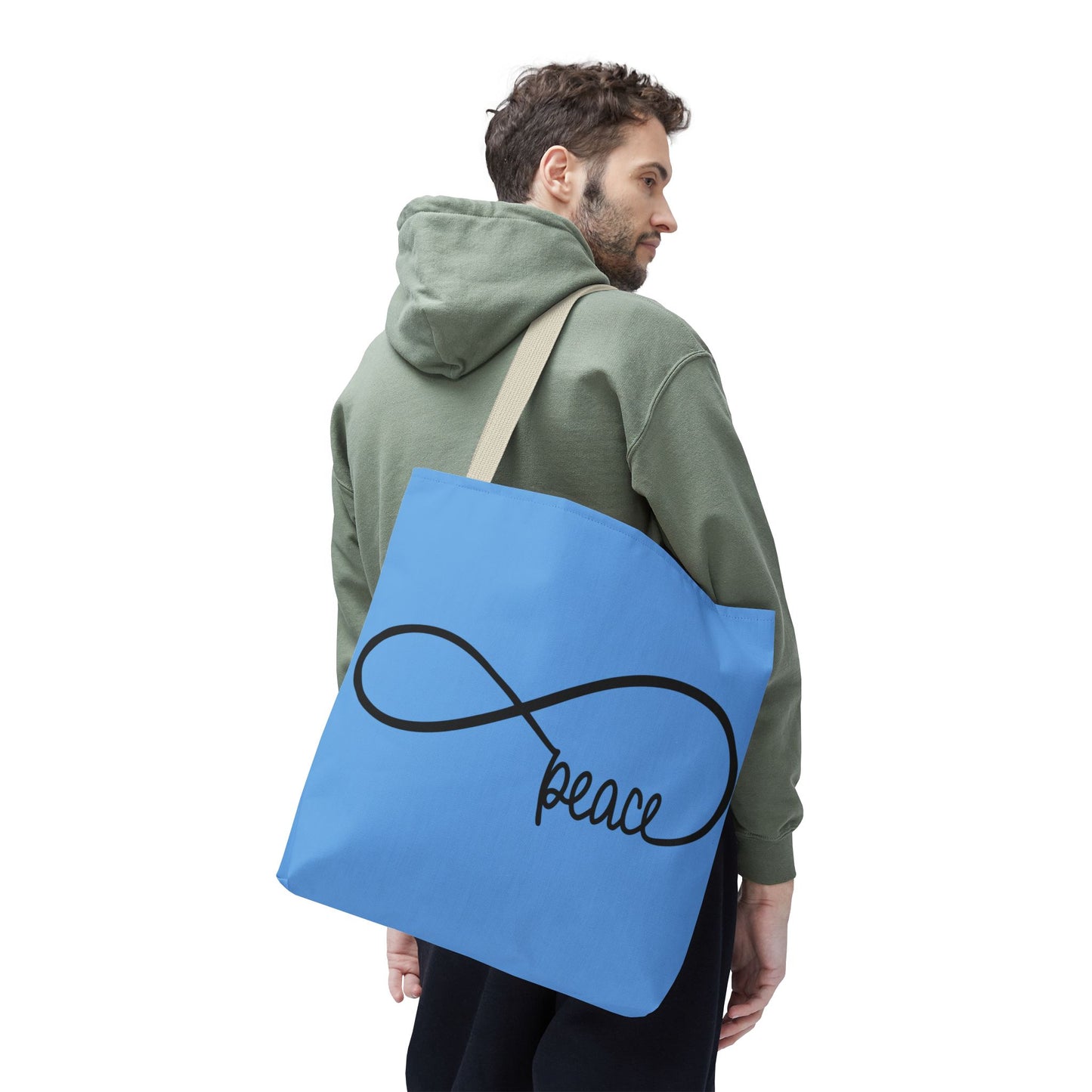 Blue Peace Infinity Tote Bag – Inspirational Double-Sided Print in 3 Sizes