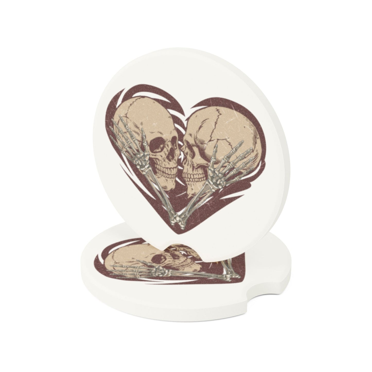 Unique Skull Heart Soapstone Car Coaster, Gothic Car Accessories, Halloween Gift, Auto Interior Decor, Love & Romance Decor