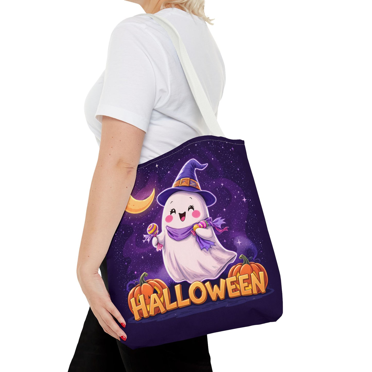 Halloween Ghost Tote Bag, Cute Halloween Bag, Trick or Treat Tote, Spooky Season Accessory, Pumpkin Spice Tote, Gift for Halloween Lovers