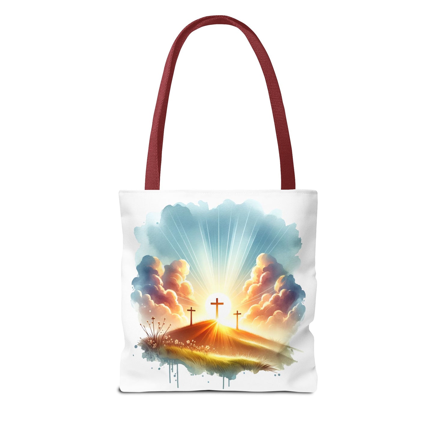Religious Tote Bag – Three Crosses at Sunrise | Christian Easter Gift, Faith-Based Carryall, Inspirational Church Accessory