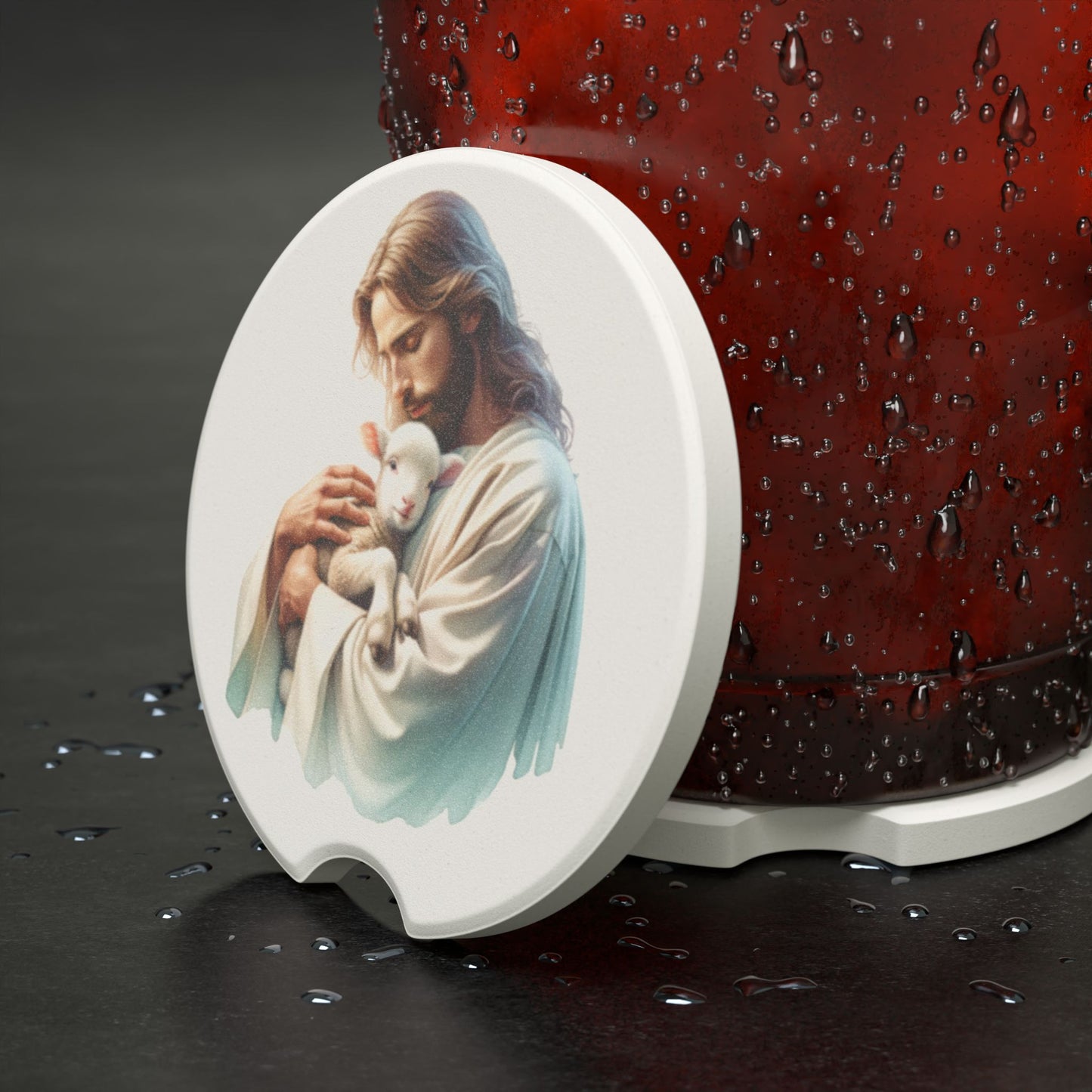 Jesus Lamb Car Coaster, Religious Car Decor, Christian Gift for Car, Car Accessories, Christian Home Decor, Unique Gift Idea