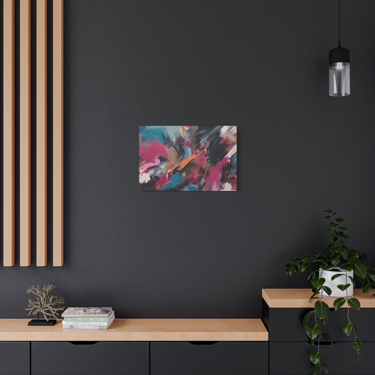 Canvas Art Print, Abstract Painting, Large Wall Art, Contemporary Home Decor, Office Decor, Fuchsia Teal Black Artwork, Trendy Wall Hanging