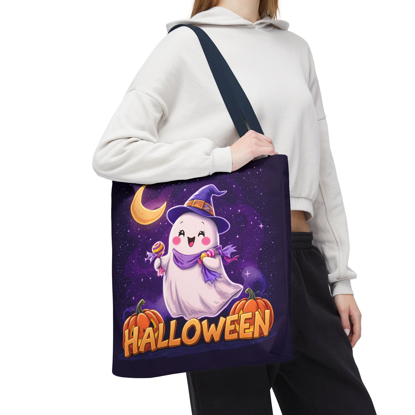 Halloween Ghost Tote Bag, Cute Halloween Bag, Trick or Treat Tote, Spooky Season Accessory, Pumpkin Spice Tote, Gift for Halloween Lovers