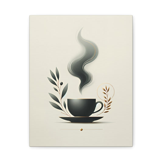 Elegant Coffee Art Canvas Print – Minimalist Wall Art for Coffee & Plant Lovers