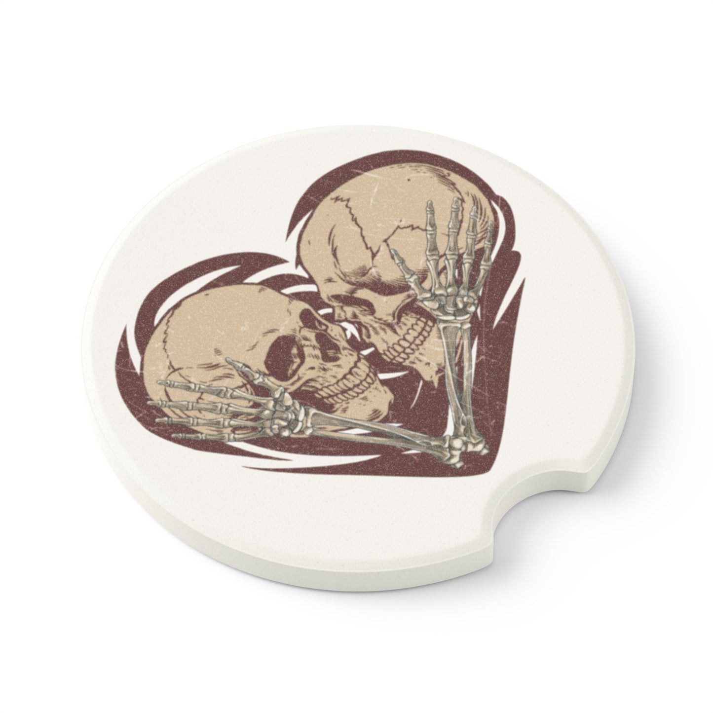 Unique Skull Heart Soapstone Car Coaster, Gothic Car Accessories, Halloween Gift, Auto Interior Decor, Love & Romance Decor