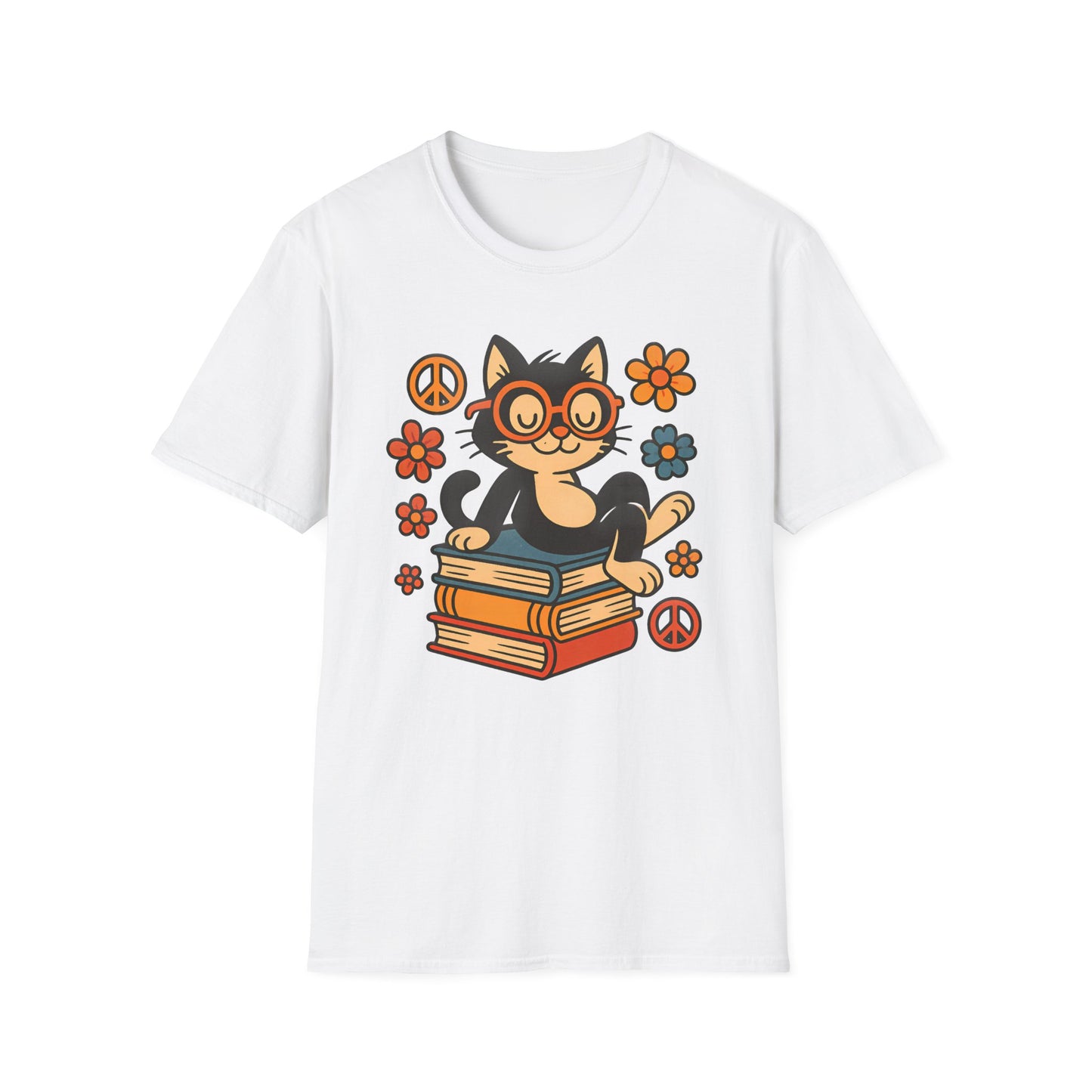 Cute Cat Reading T-Shirt – Vintage-Inspired Tee for Bookworms, Cat Lovers & Peaceful Souls