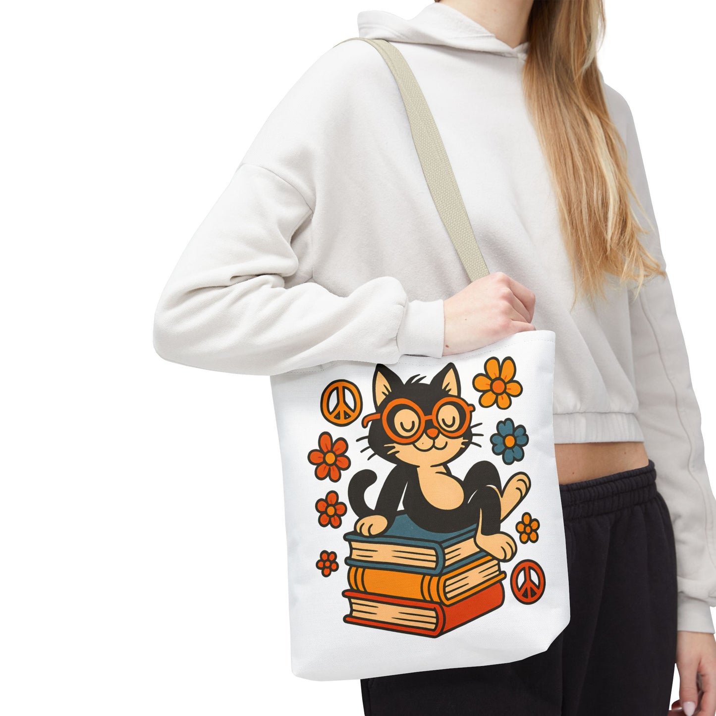 Charming Cat Tote Bag – Cute Pet Lover Gift, Floral Bookish Design, Eco-Friendly Everyday Carry