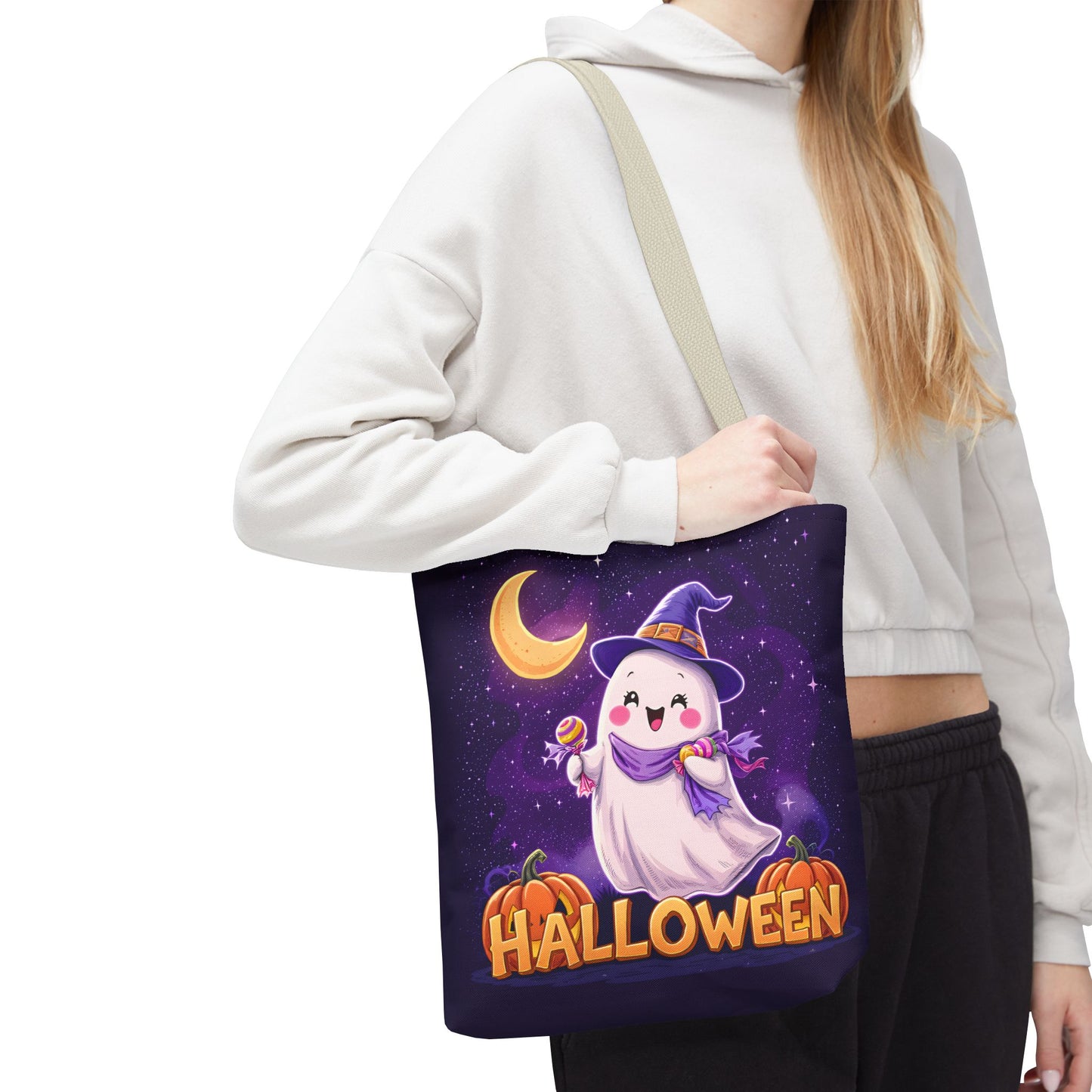 Halloween Ghost Tote Bag, Cute Halloween Bag, Trick or Treat Tote, Spooky Season Accessory, Pumpkin Spice Tote, Gift for Halloween Lovers