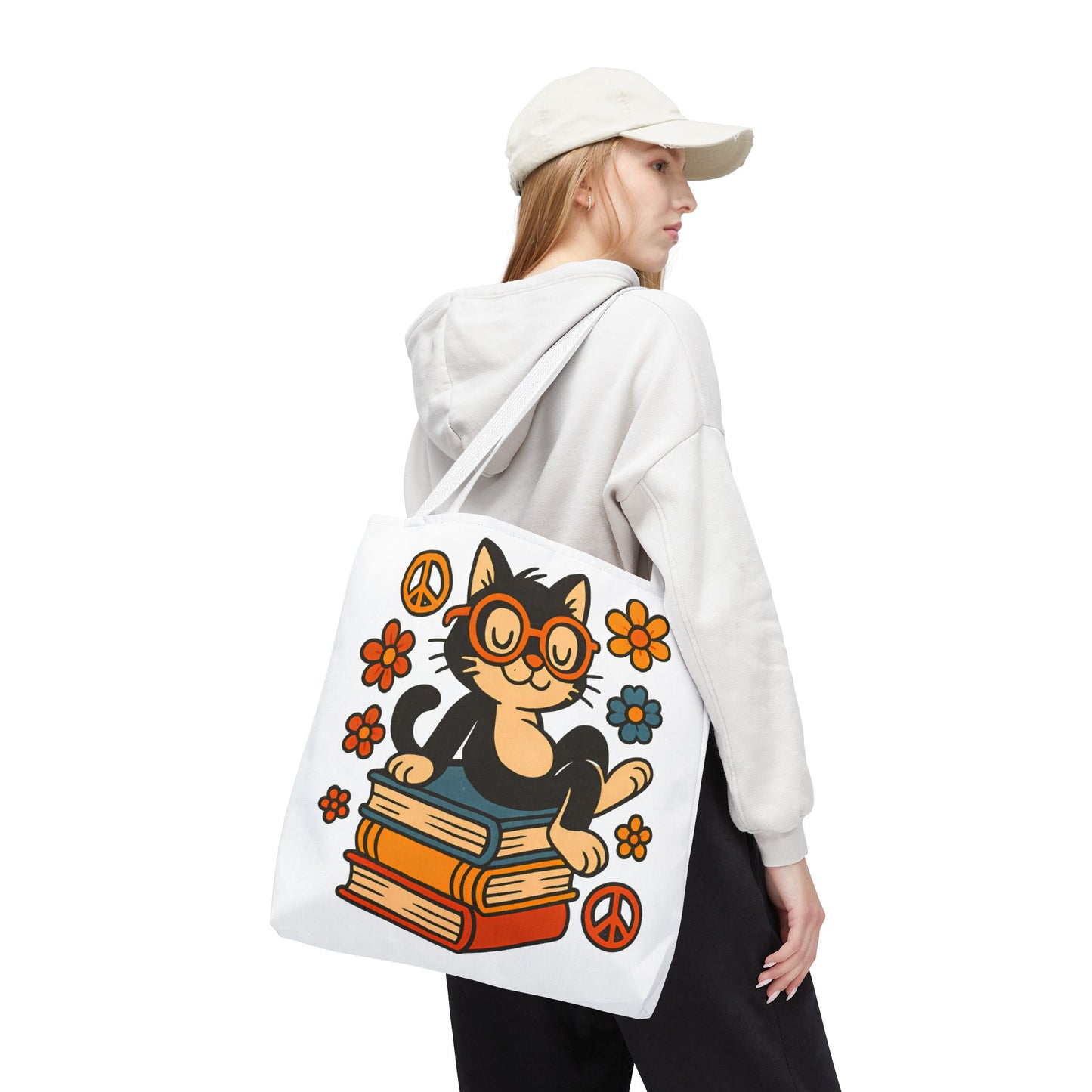 Charming Cat Tote Bag – Cute Pet Lover Gift, Floral Bookish Design, Eco-Friendly Everyday Carry