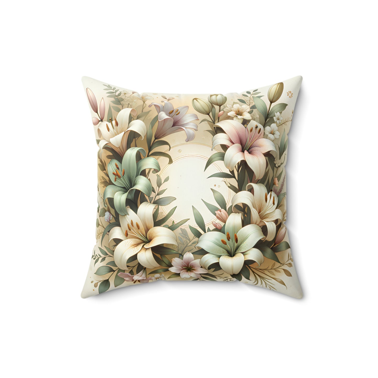 Christian Floral Throw Pillow – Easter Lily Wreath | Spring Home Decor | Faith-Based Gift (4 Sizes)