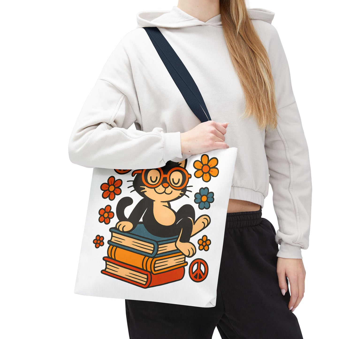 Charming Cat Tote Bag – Cute Pet Lover Gift, Floral Bookish Design, Eco-Friendly Everyday Carry