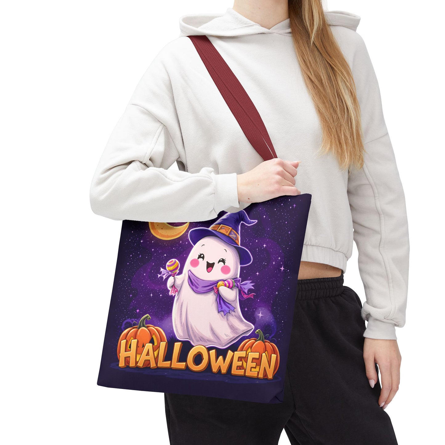 Halloween Ghost Tote Bag, Cute Halloween Bag, Trick or Treat Tote, Spooky Season Accessory, Pumpkin Spice Tote, Gift for Halloween Lovers