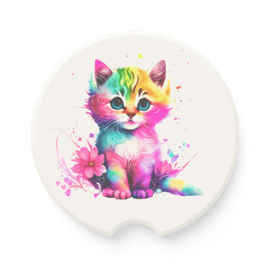 Colorful Cat Soapstone Car Coaster, Cute Kitty Car Accessory, Pet Lover Gift, Unique Car Decor, Fun Driving Essentials