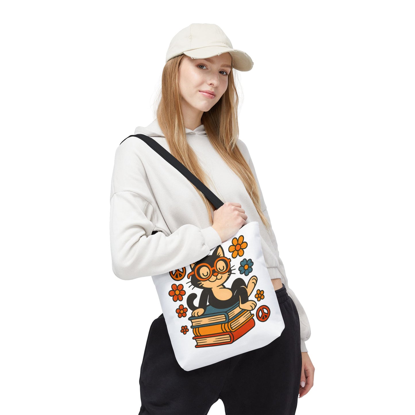 Charming Cat Tote Bag – Cute Pet Lover Gift, Floral Bookish Design, Eco-Friendly Everyday Carry